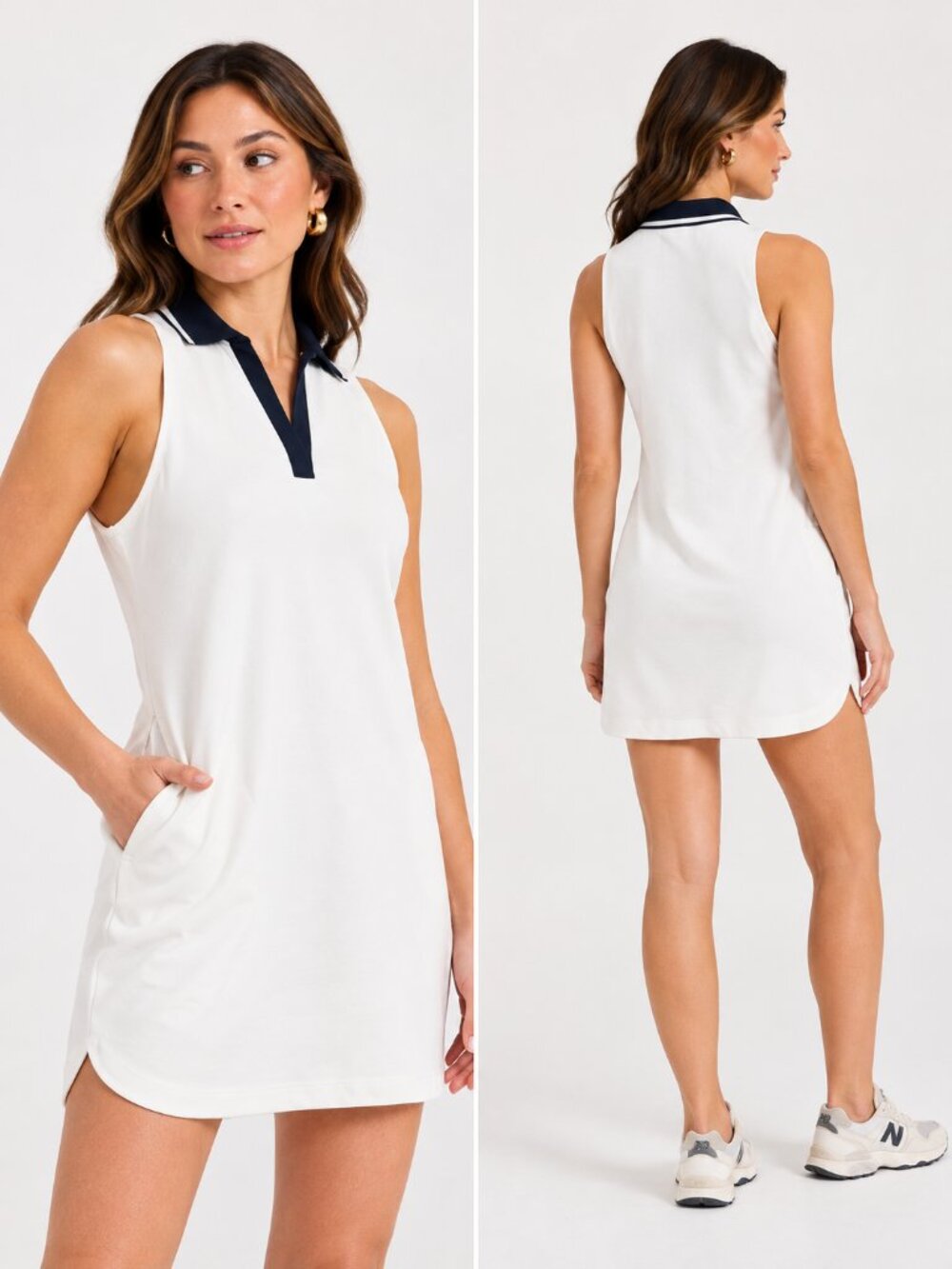All in Motion Airy Sleek Sleeveless Polo Dress White Navy Women Medium NWT